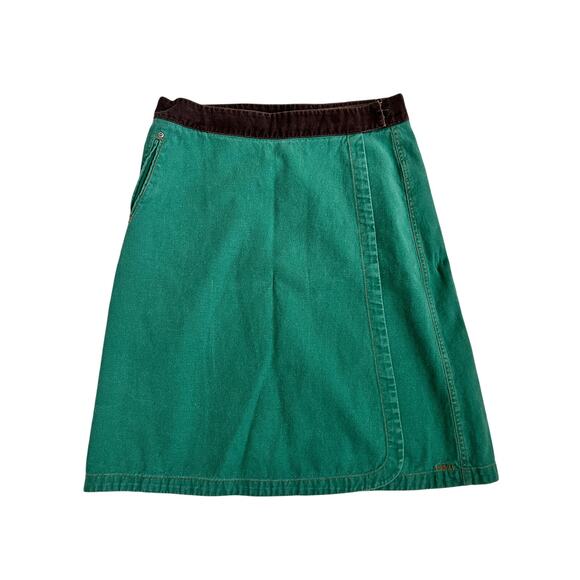 Kavu Denim Solid Green Knee Length Wrap Skirt Size 10 - Picture 1 of 10